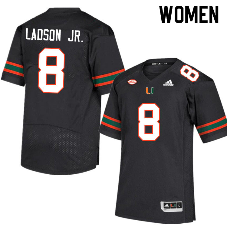 Women #8 Frank Ladson Jr. Miami Hurricanes College Football Jerseys Sale-Black - Click Image to Close